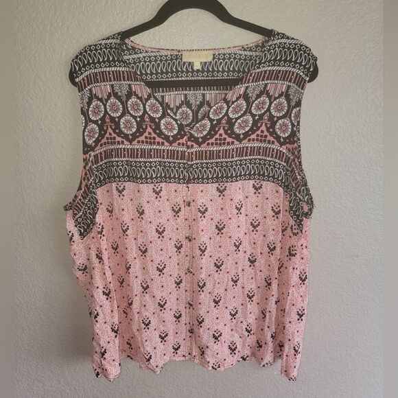 Lucy & Laurel Boho Print Sleeveless Top – 1X - Picture 1 of 8